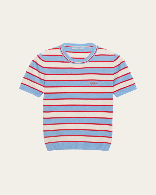 Striped Short Sleeve Cotton Sweater